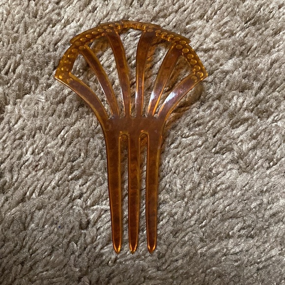 VTG Art Deco Celluloid Blue Rhinestone Hair Fork Comb - Picture 4 of 5